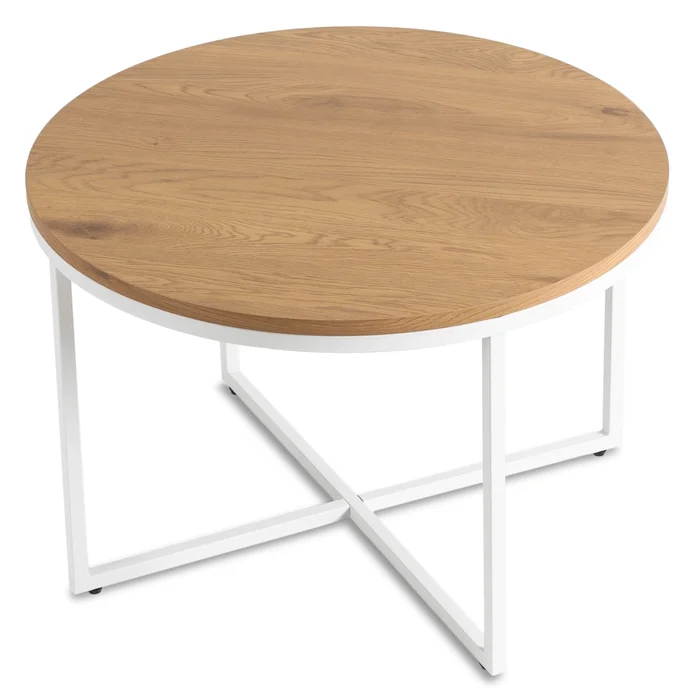 Stolik Kawowy HANTEL 70 cm Dąb Złoty/Biały Skandynawski