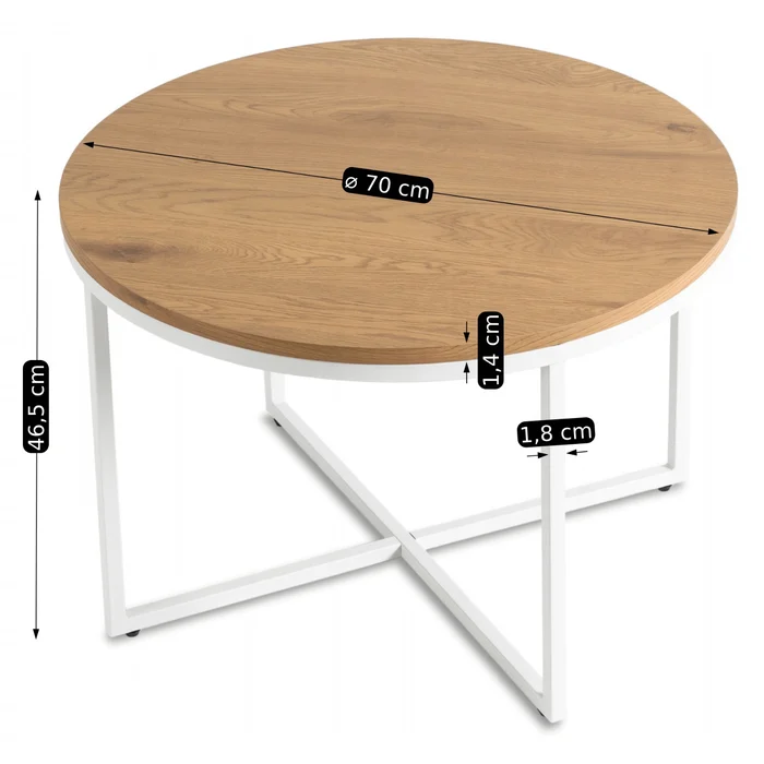 Stolik Kawowy HANTEL 70 cm Dąb Złoty/Biały Skandynawski