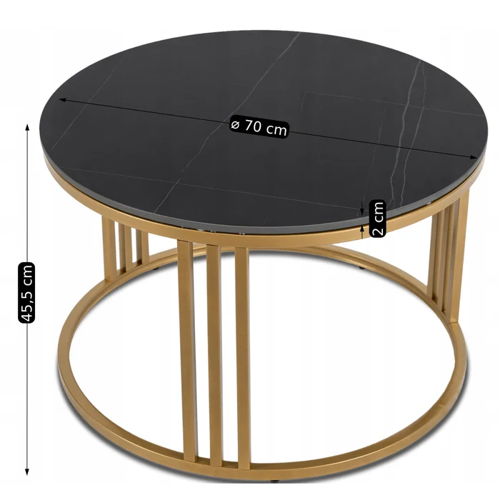 Stolik Kawowy KORIN 70 cm Czarny Marmur/Złoty Glamour Nowoczesny
