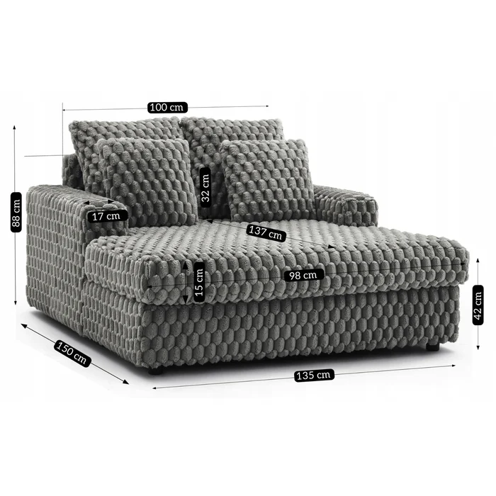 Fotel Wypoczynkowy Sofa KOBEL Szary Pluszowy Nowoczesny
