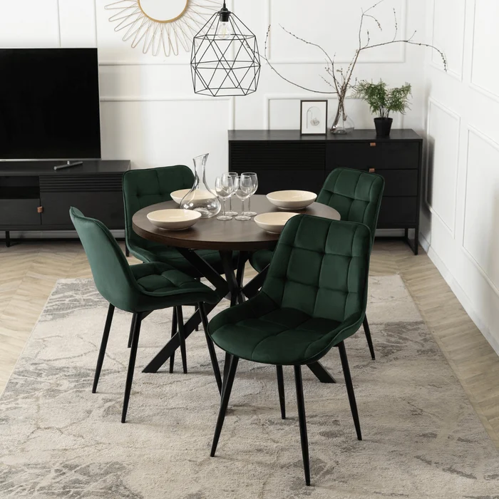 Stół Okrągły Rozkładany LUGO 90-190 cm Orzech/Czarny Loft