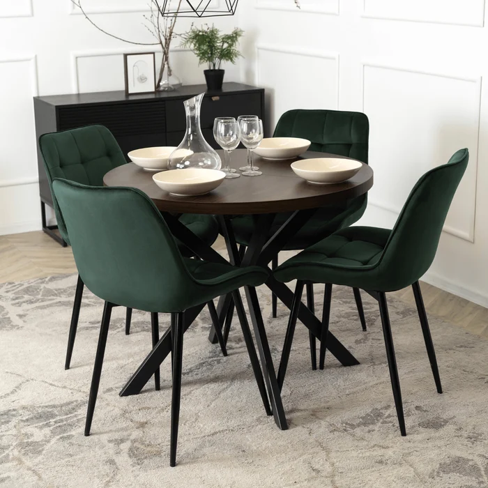 Stół Okrągły Rozkładany LUGO 90-190 cm Orzech/Czarny Loft