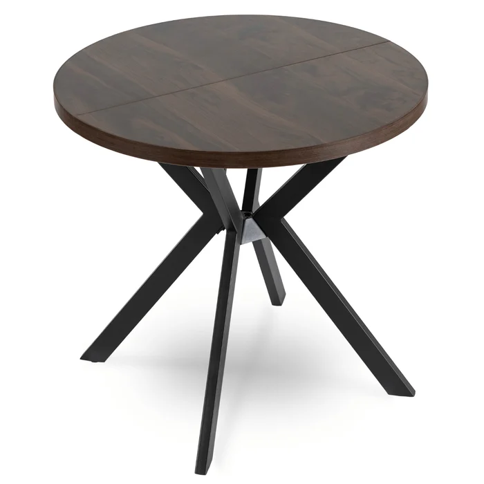 Stół Okrągły Rozkładany DORIAN 80-160 cm Orzech/Czarny Nowoczesny Loft