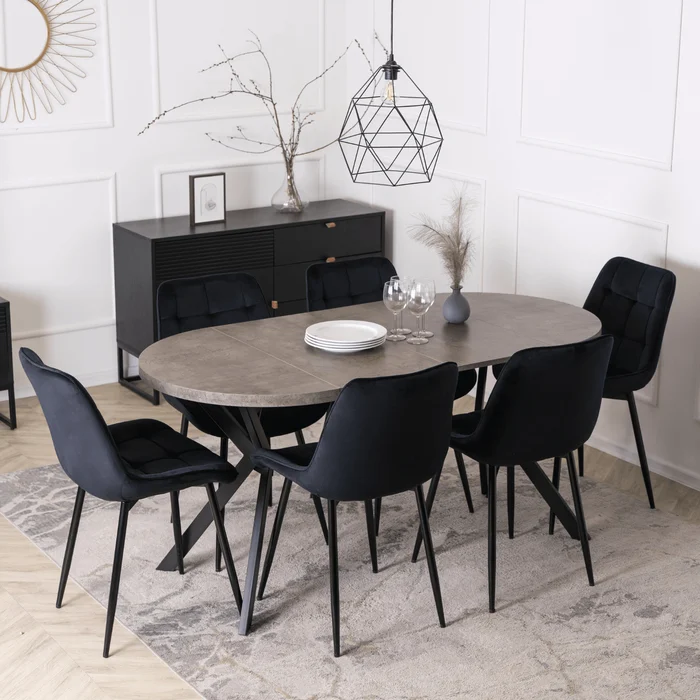 Stół Okrągły Rozkładany DORIAN 80-160 cm Beton/Czarny Nowoczesny Loft