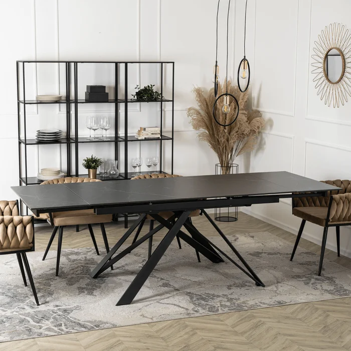 Stół Rozkładany Prostokątny MAXIME 160-240 cm Ceramiczny Czarny Marmur do Jadalni Nowoczesny Loft