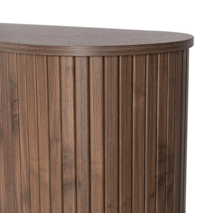 Komoda do Salonu Rozsuwana TRISH 180 cm Orzech Dwudrzwiowa Ryflowana Nowoczesna
