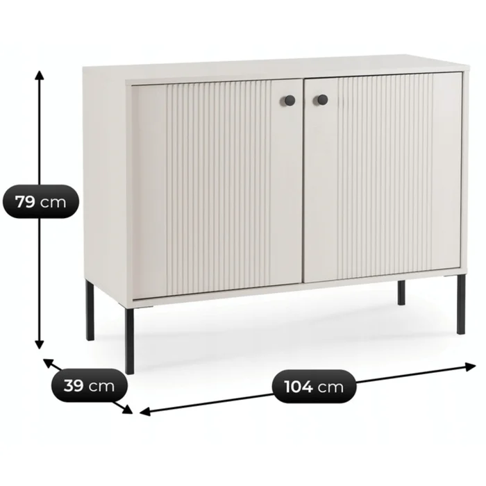 Komoda do Salonu SOFT 104 cm Kaszmir Ryflowana Dwudrzwiowa Nowoczesna