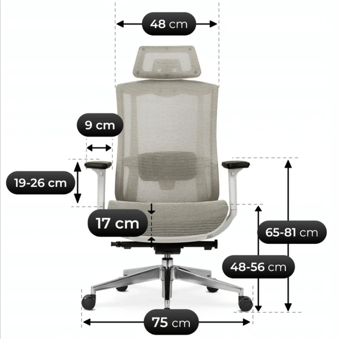 Fotel Biurowy Ergonomiczny Obrotowy SKY Beżowy Nowoczesny