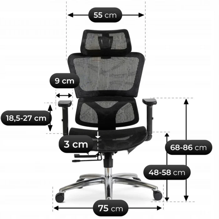 Fotel Biurowy Ergonomiczny Obrotowy ROYAL Czarny Nowoczesny