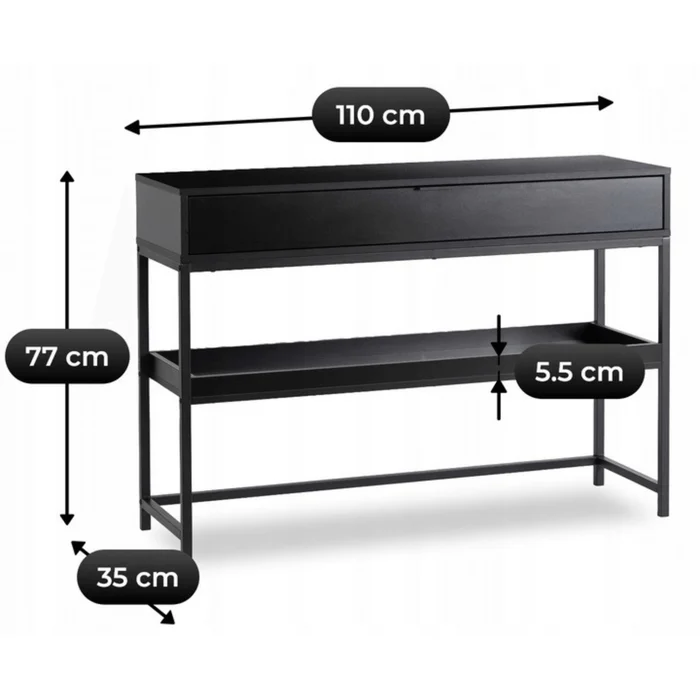 Konsola do Przedpokoju RUBY 100 cm z P&oacute;łką Czarna Nowoczesna