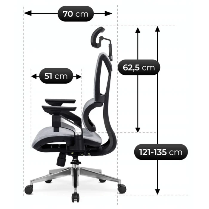 Fotel Biurowy Ergonomiczny Obrotowy MARTIN Szary Nowoczesny
