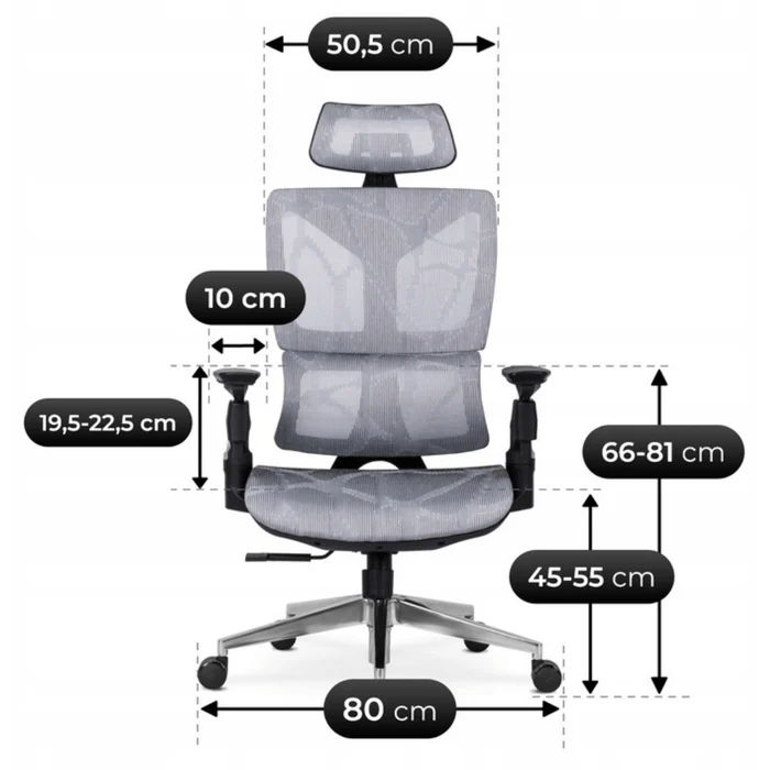Fotel Biurowy Ergonomiczny Obrotowy MARTIN Szary Nowoczesny