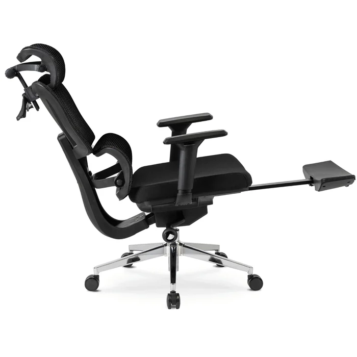 Fotel Biurowy Ergonomiczny Obrotowy z Podnóżkiem DELSIN Czarny
