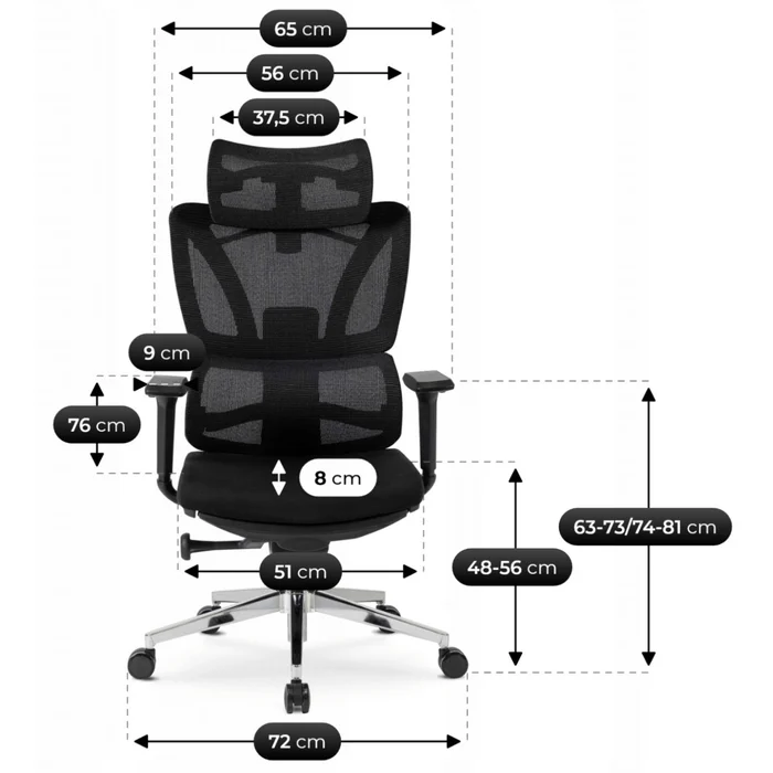 Fotel Biurowy Ergonomiczny Obrotowy z Podnóżkiem DELSIN Czarny