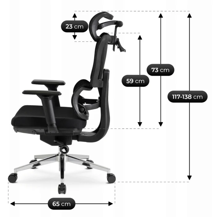 Fotel Biurowy Ergonomiczny Obrotowy z Podnóżkiem DELSIN Czarny