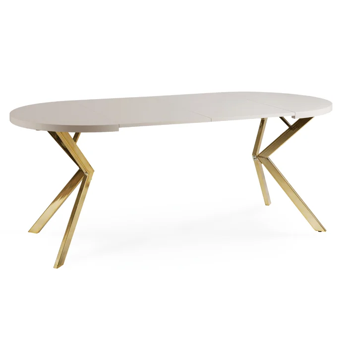 Stół Okrągły Rozkładany LUGO 90-190 cm Kaszmir/Złoty Glamour