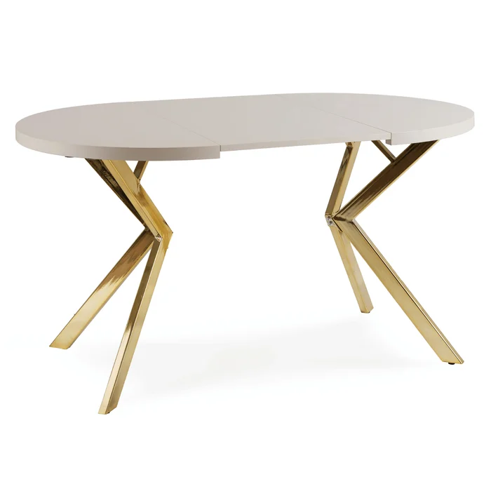 Stół Okrągły Rozkładany LUGO 90-190 cm Kaszmir/Złoty Glamour