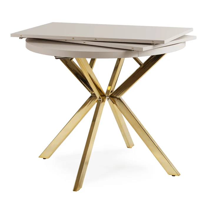 Stół Okrągły Rozkładany LUGO 90-190 cm Kaszmir/Złoty Glamour