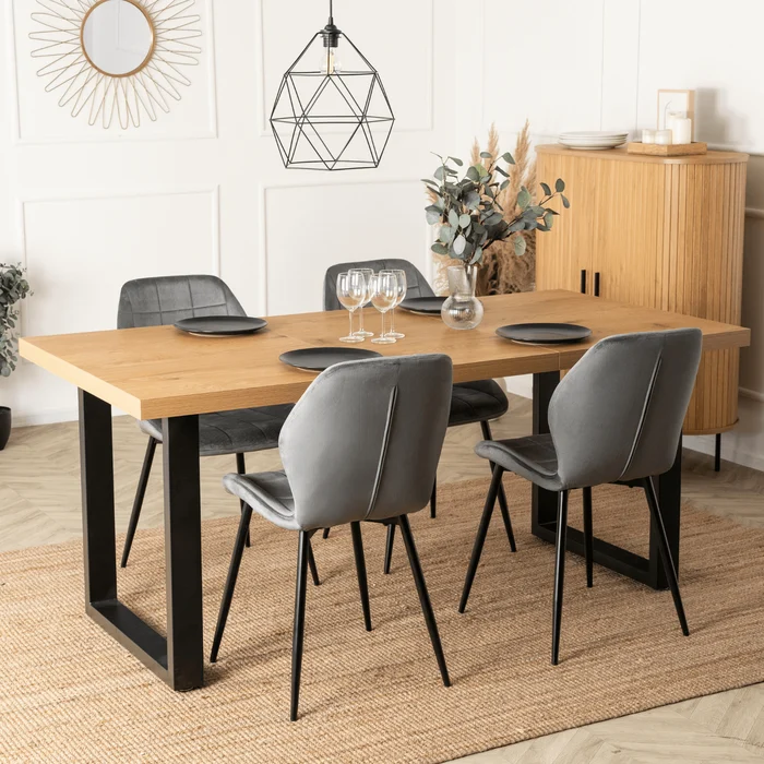 Stół Prostokątny Rozkładany TOMAS 130-230 cm Dąb Złoty/Czarny do Jadalni Nowoczesny Loft