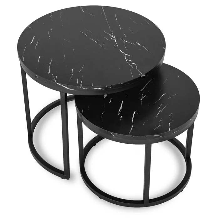 Zestaw Stolików Kawowych MAURO 43 cm/53 cm Czarny Marmur Nowoczesny Glamour