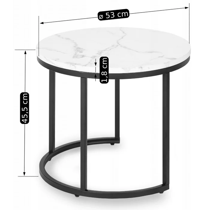 Zestaw Stolików Kawowych DAFNE 43 cm/53 cm Biały Marmur Nowoczesny Glamour