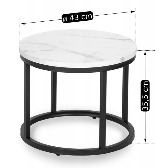 Zestaw Stolików Kawowych DAFNE 43 cm/53 cm Biały Marmur Nowoczesny Glamour