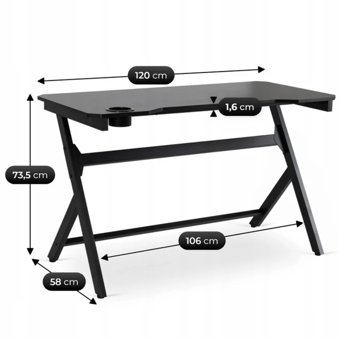Biurko Gamingowe Dla Gracza BLECK 120 cm Czarne Nowoczesne Loft