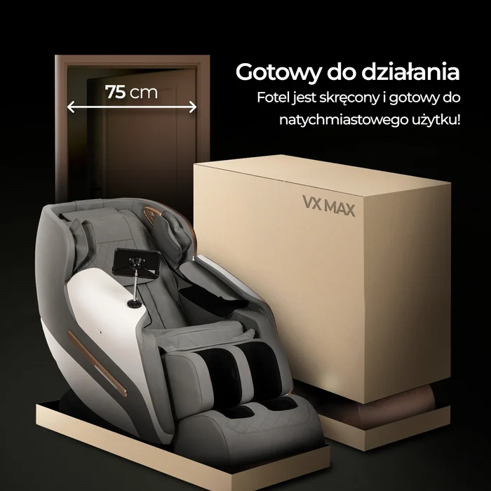 Fotel Masujący VX MAX Wypoczynkowy Szary Ekoskóra Nowoczesny Angielski