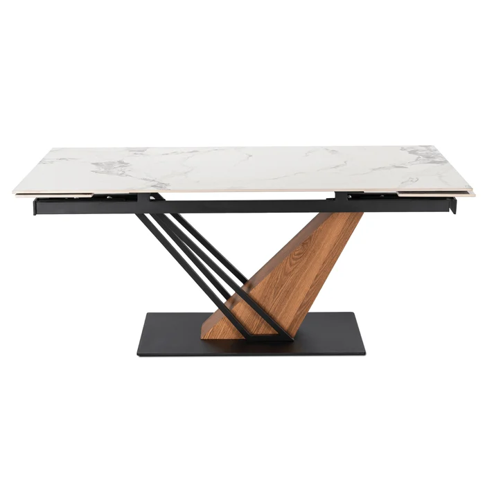 Stół Rozkładany Prostokątny REX 2 180-240 cm Ceramiczny Biały Marmur/Czarny do Jadalni Nowoczesny Loft