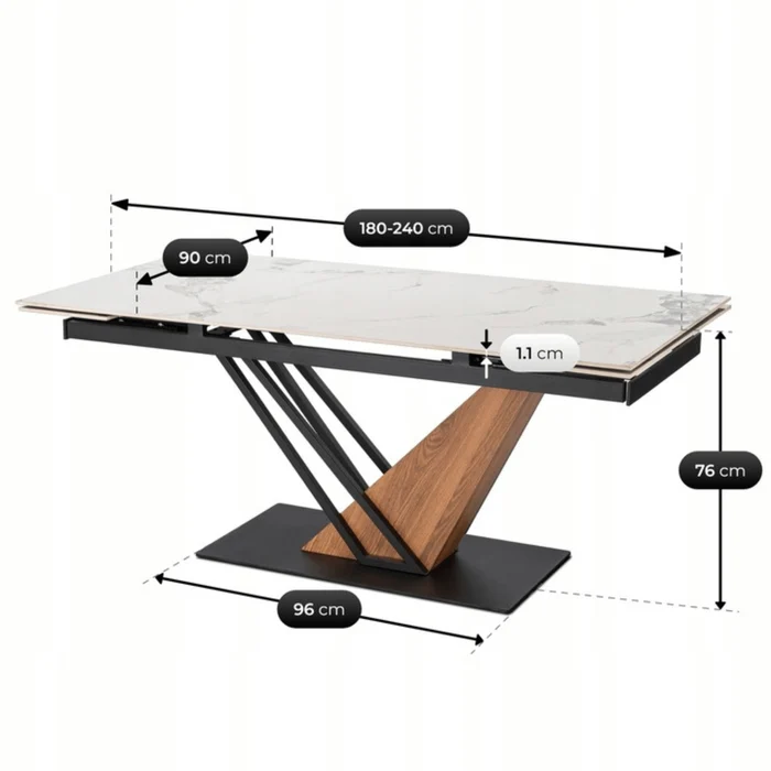 Zestaw Stół Rozkładany Ceramiczny REX 2 180-240 cm Biały Marmur/Czarny i 4 Krzesła Tapicerowane PAUL Szare Nowoczesne