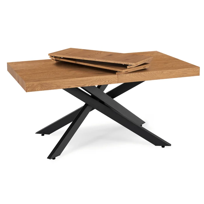 Stół Prostokątny Rozkładany HAMPTON 160-240 cm Dąb/Czarny do Jadalni Nowoczesny Loft