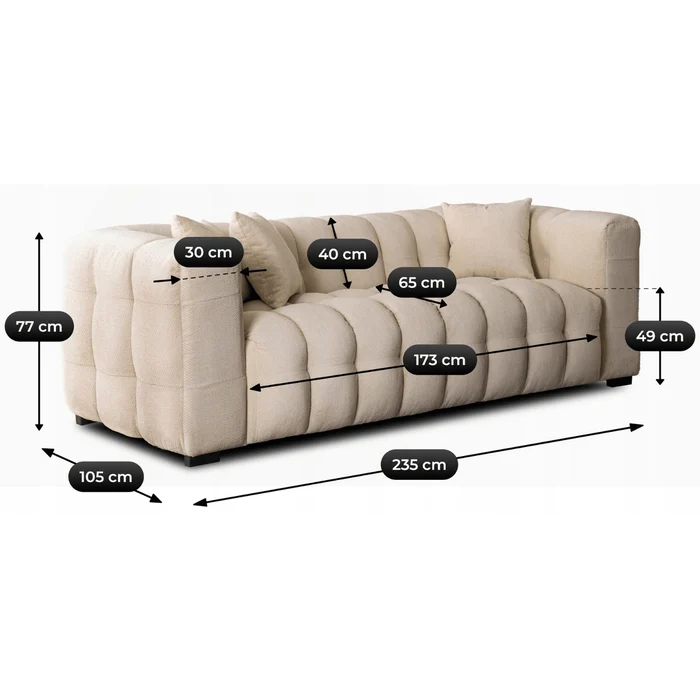 Sofa MODERNO 3S Trzyosobowa Kremowa Nowoczesna