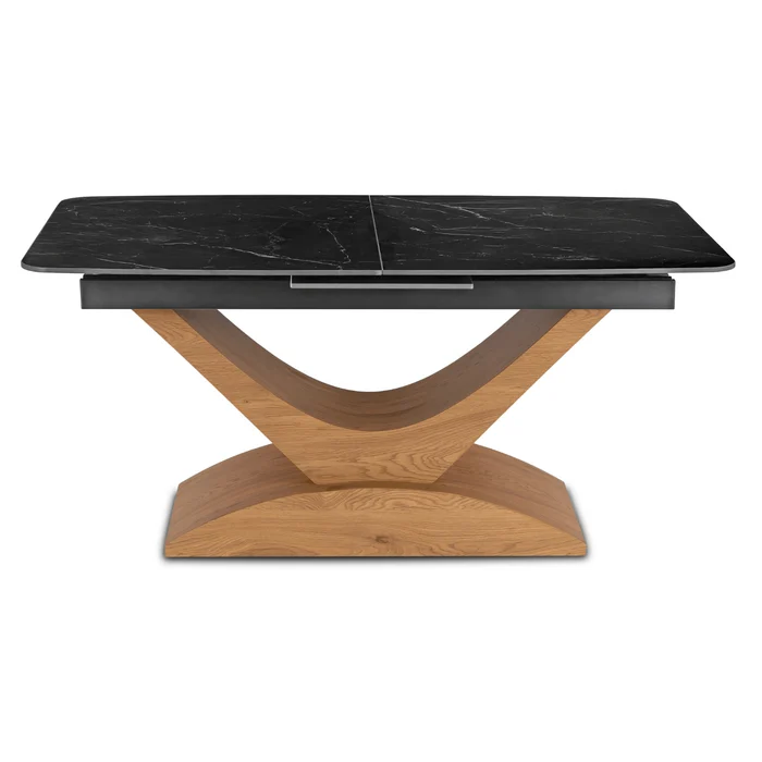 Stół Rozkładany Prostokątny ALICANTE 160-200 cm Ceramiczny Czarny/Dąb do Jadalni Nowoczesny