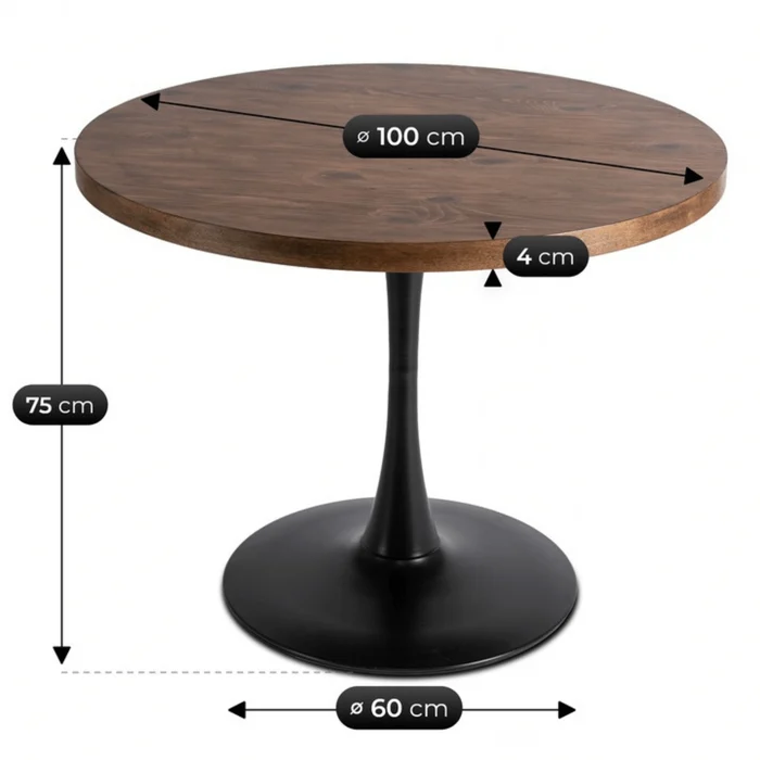 Stół Okrągły LINO 100 cm Dąb Rustykalny/Czarny Nowoczesny Loft