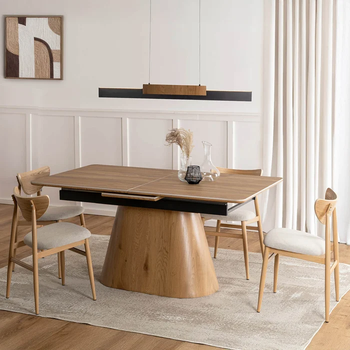 Zestaw Stół Rozkładany Ceramiczny LIZBONA 160-200 cm Dąb i 4 Krzesła BRAGA Kremowe/Dąb