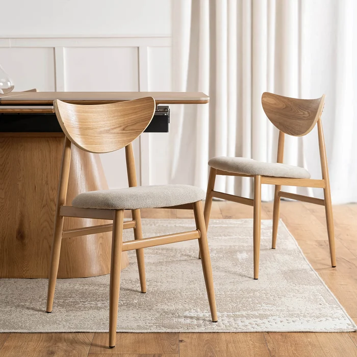 Zestaw Stół Rozkładany Ceramiczny LIZBONA 160-200 cm Dąb i 4 Krzesła BRAGA Kremowe/Dąb