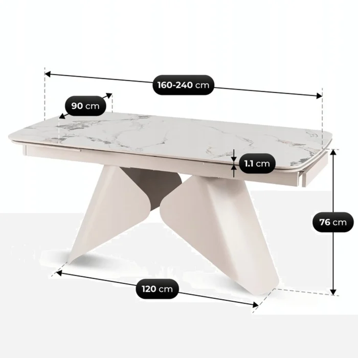 Stół Rozkładany Prostokątny VERONA 160-240 cm Ceramiczny Biały Marmur/Kaszmir Nowoczesny