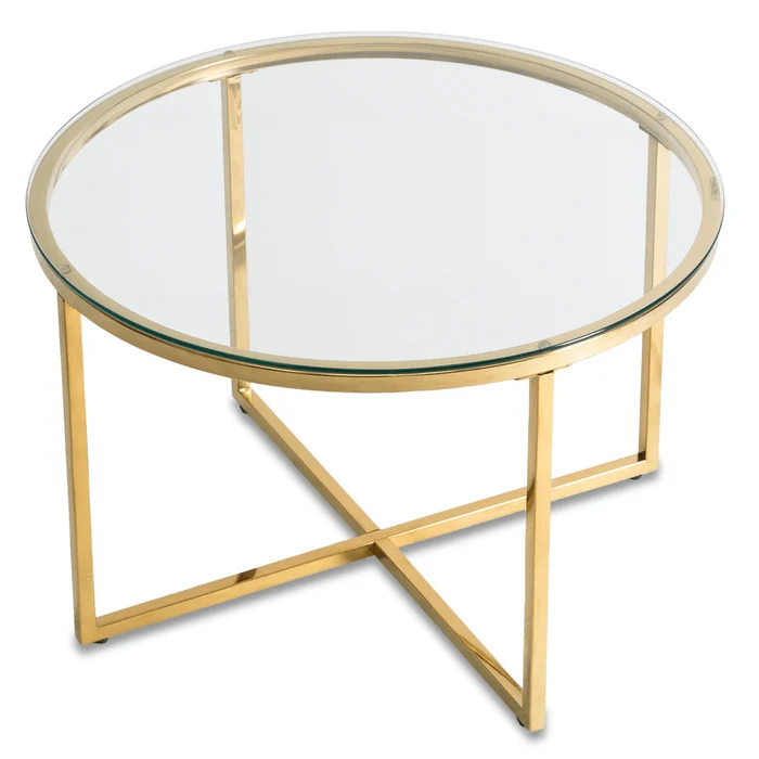 Stolik Kawowy Szklany FLIP 70 cm ze Złotymi Nogami Nowoczesny Glamour