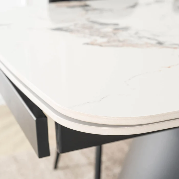 Stół Rozkładany Prostokątny VERONA 160-240 cm Ceramiczny Biały Marmur/Czarny Nowoczesny