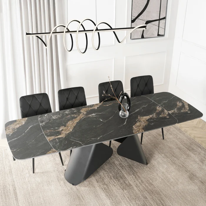 Stół Rozkładany Prostokątny VERONA 160-240 cm Ceramiczny Czarny Marmur/Czarny Nowoczesny