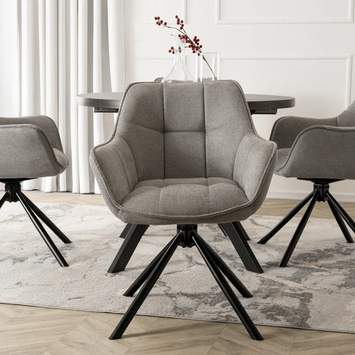Krzesło Tapicerowane Obrotowe PEONY 2 Szare Nowoczesne Loft