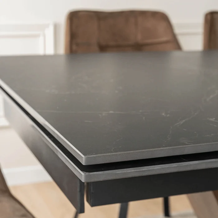 Stół Rozkładany Prostokątny REX 2 180-240 cm Ceramiczny Czarny Marmur/Orzech do Jadalni Nowoczesny Loft