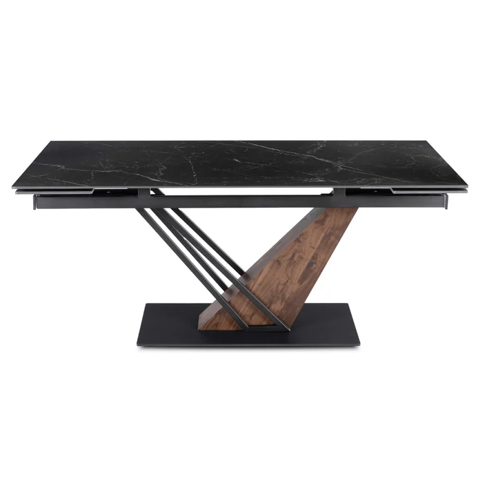 Stół Rozkładany Prostokątny REX 2 180-240 cm Ceramiczny Czarny Marmur/Orzech do Jadalni Nowoczesny Loft