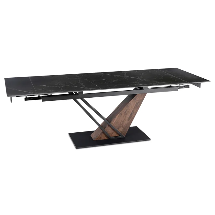 Stół Rozkładany Prostokątny REX 2 180-240 cm Ceramiczny Czarny Marmur/Orzech do Jadalni Nowoczesny Loft