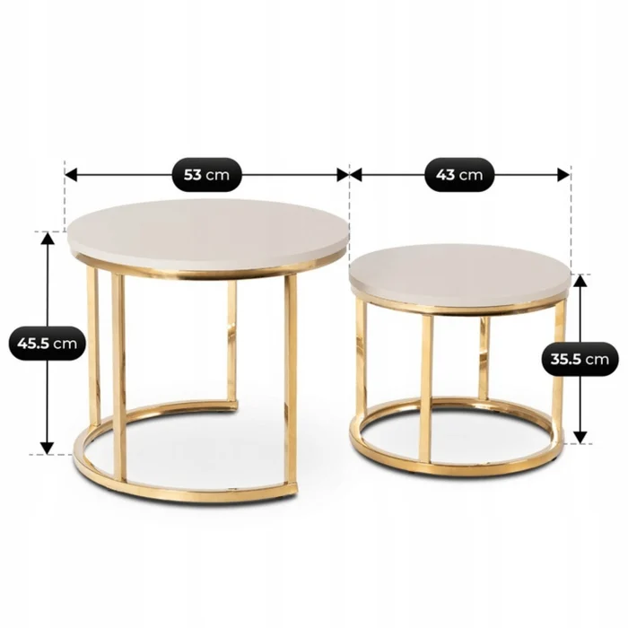 Zestaw Stolików Kawowych APULIA 43 cm/53 cm Kaszmir/Złoty Glamour