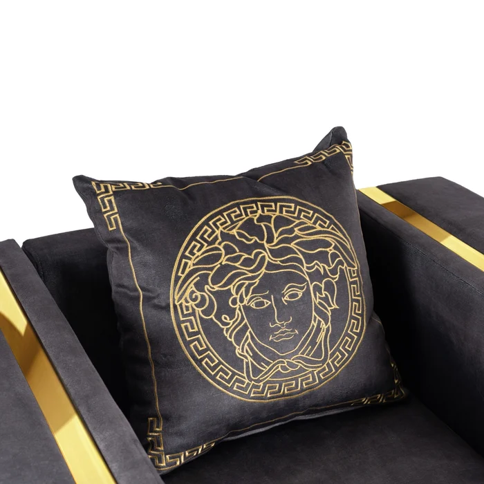 Sofa PALLAZO 2S Dwuosobowa Czarno/Złota Welurowa Nowoczesna Glamour