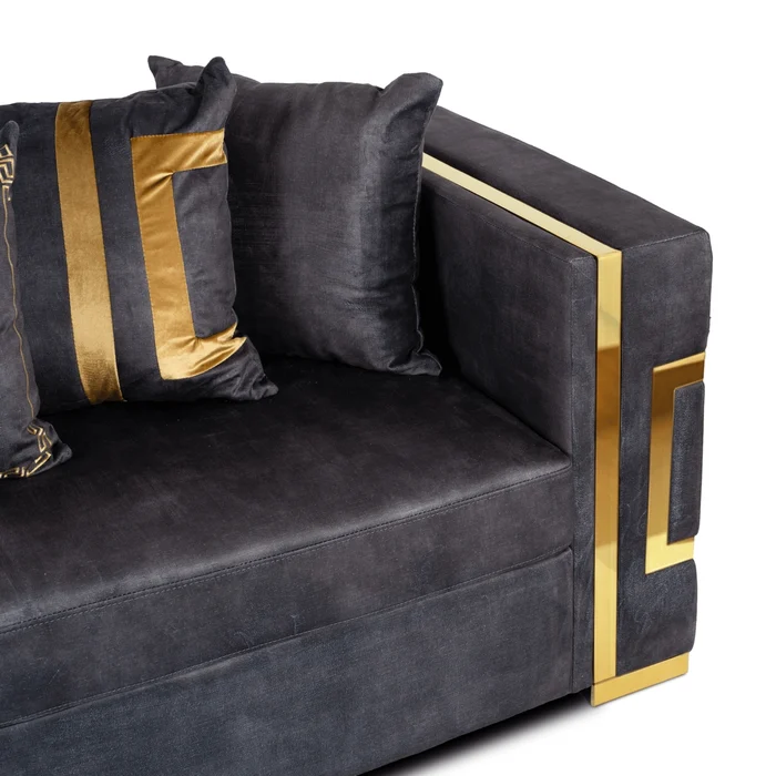 Sofa PALLAZO 2S Dwuosobowa Czarno/Złota Welurowa Nowoczesna Glamour