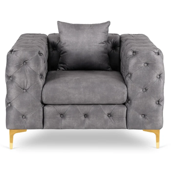 Fotel Wypoczynkowy SORRENTO 1S Szary Welurowy Nowoczesny Glamour