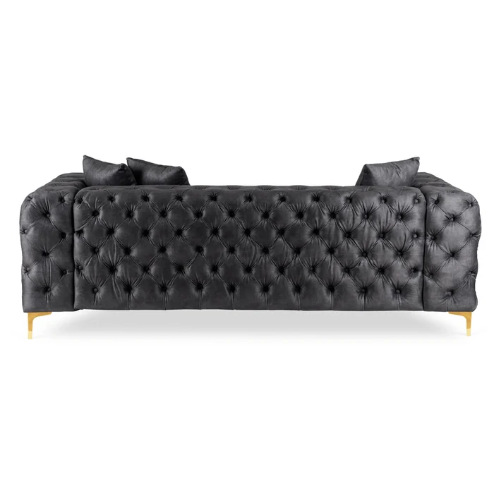 Sofa SORRENTO 3S Trzyosobowa Czarna Welurowa Nowoczesna Glamour