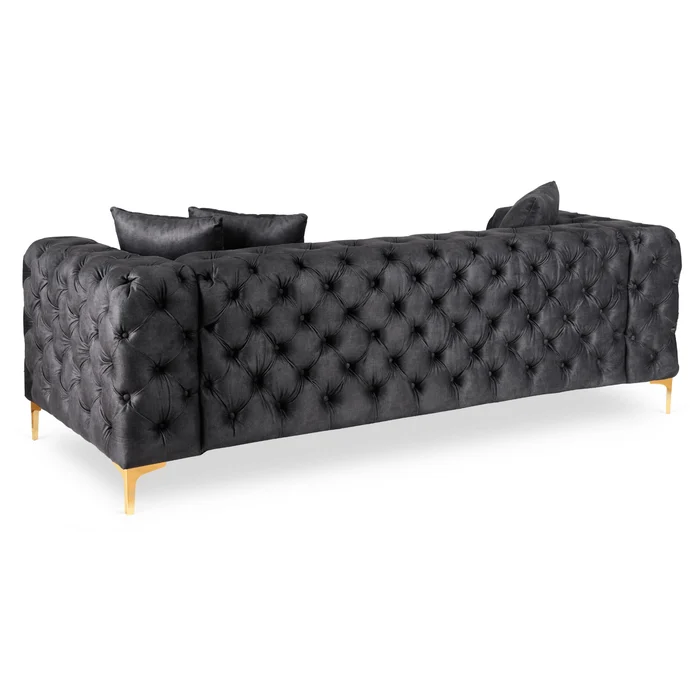 Sofa SORRENTO 3S Trzyosobowa Czarna Welurowa Nowoczesna Glamour